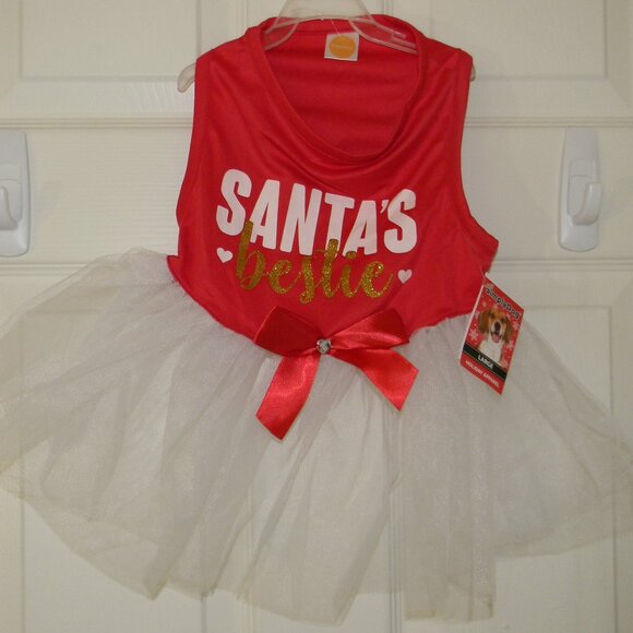 Santa's Bestie Dog Christmas Apparel Simply Dog Tutu with Bow NWT Sz M and L - Picture 1 of 5
